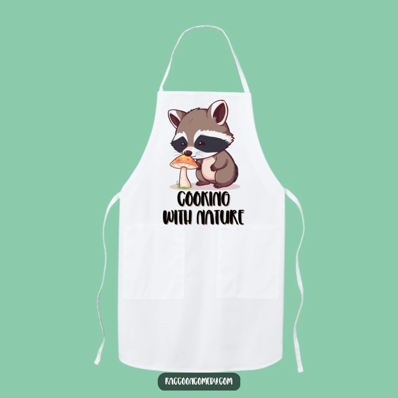 Funny Curious Raccoon Mushroom Apron - Whimsical Kitchen Wonder Gift