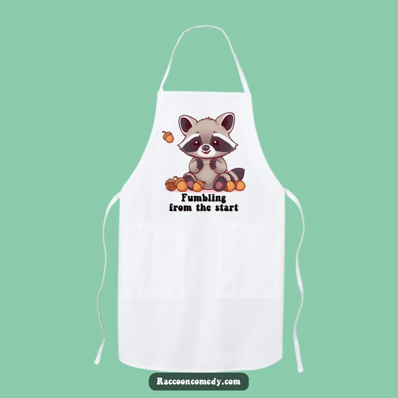 Funny Kawaii Raccoon Apron: Juggling Acorns While Cooking, Humorous Kitchen Wear