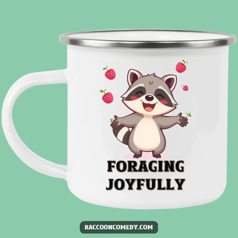 Funny Raccoon Berry Juggler Camping Mug: Adventure-Ready Joyful Hydration