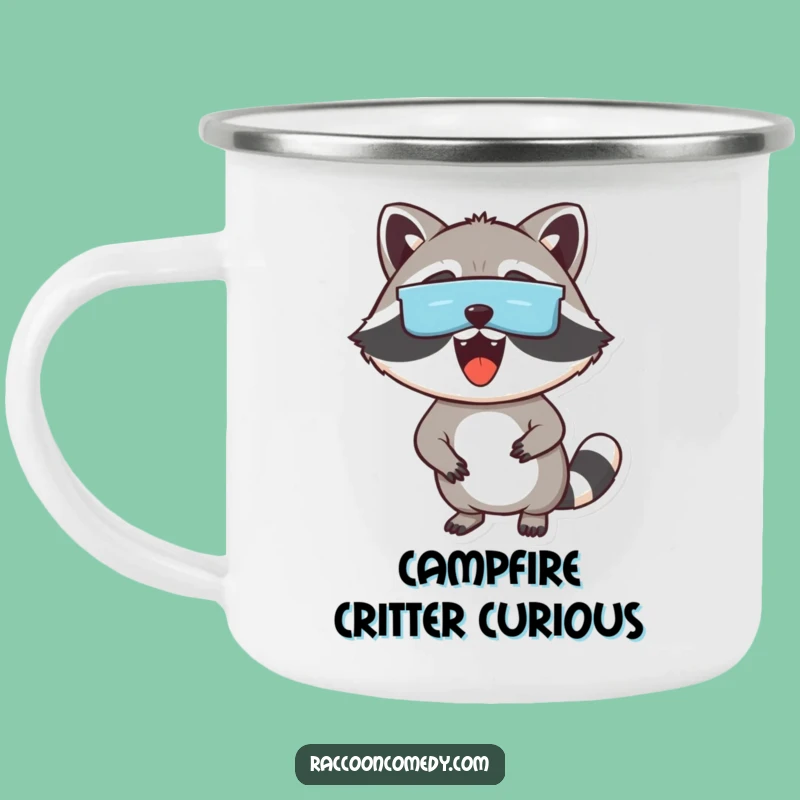 Funny Excited Raccoon Camping Mug: Peeking Bandit, Outdoor Gift