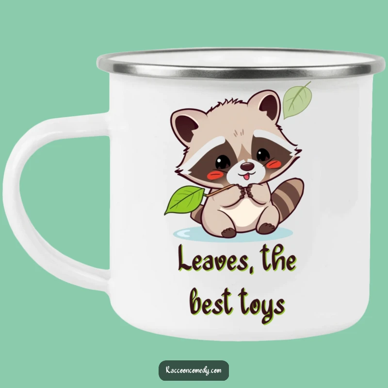 Funny Kawaii Raccoon Leaf Batting Camping Mug: Adventure with Nature's Fun