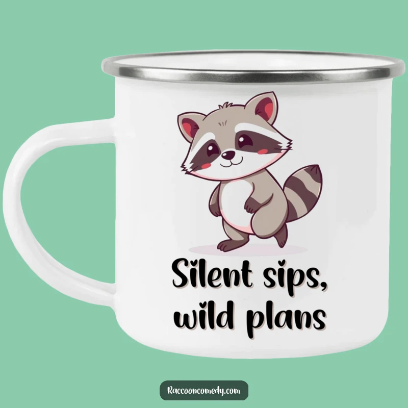 Funny Kawaii Raccoon Tiptoeing Camping Mug: Adventure with a Grin