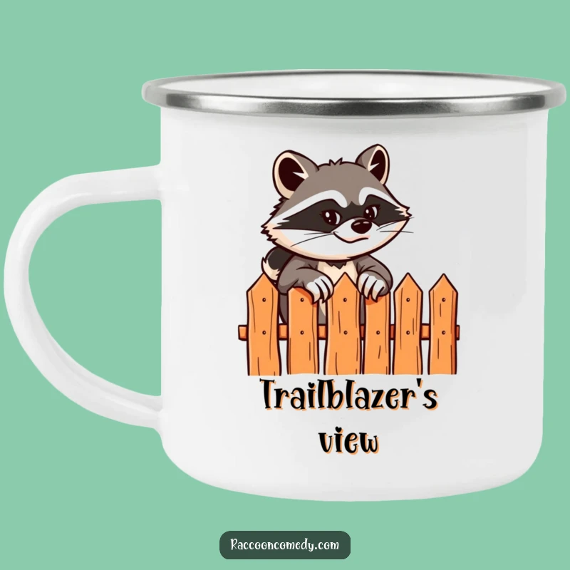 Funny Raccoon Camping Mug: Enamel Sly Scaler Design, Rugged and Humorous Funny Gift