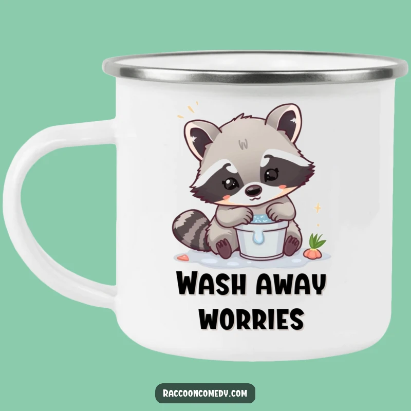 Funny Kawaii Raccoon Washing Camp Mug - Durable and Hilarious Outdoor Cleaner