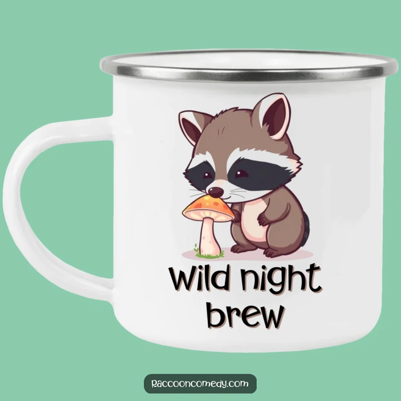 Funny Curious Raccoon Mushroom Camping Mug - Adventure Wonder Drinkware Gift