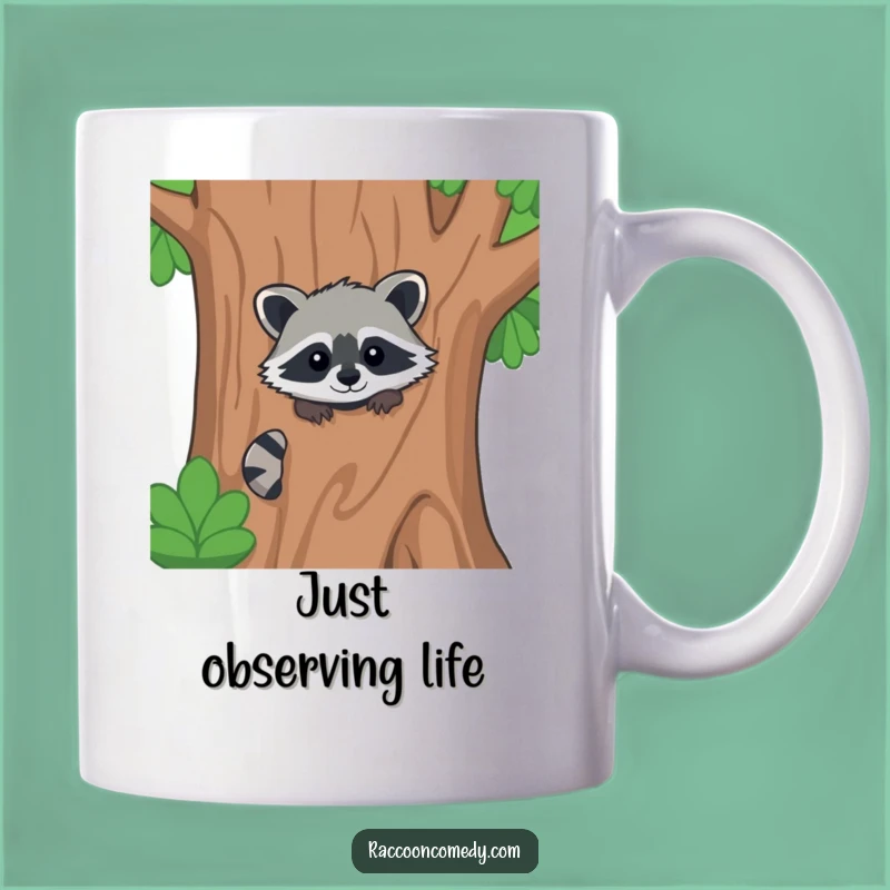 Funny Kawaii Raccoon Peek-a-Boo Mug - Forest Friend, Perfect Funny Gift