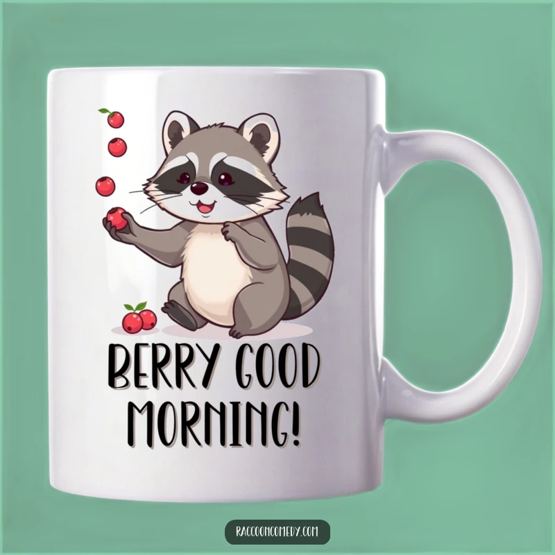 Funny Raccoon Mug: Playful Berry Juggler Design, Whimsical and Funny Gift Idea