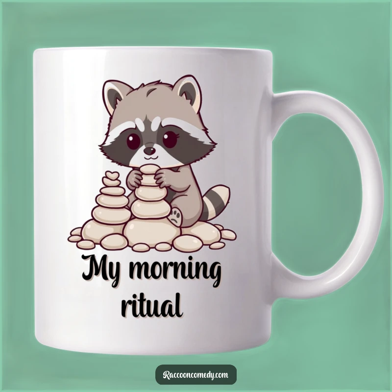 Funny Raccoon Stacking Pebbles Mug: Clever Woodland Artist Gift for Amused Souls