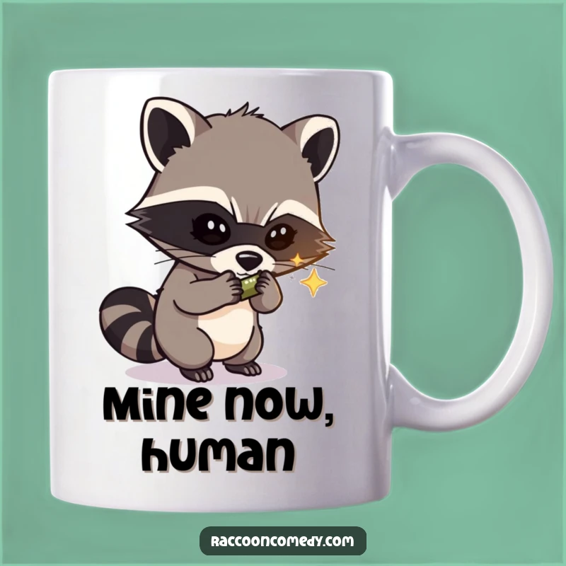 Funny Raccoon Thief Mug: Mischievous Masked Bandit Stealing Shiny Treasures, Perfect Funny Gift
