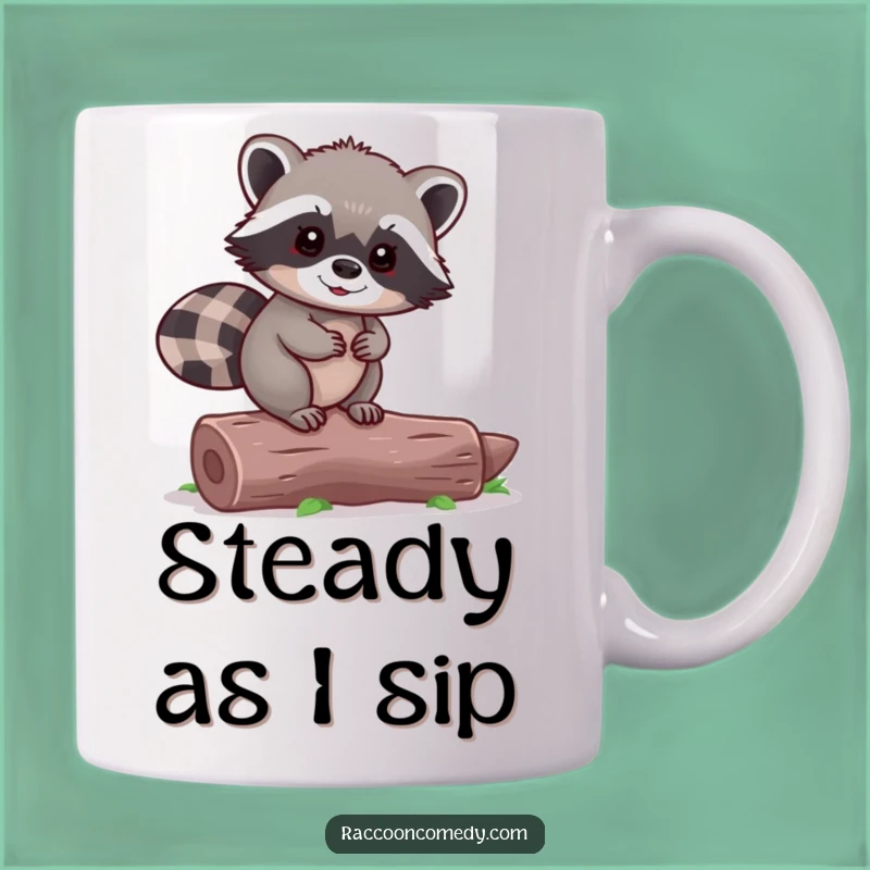 Funny Tiny Raccoon Balancing Log Mug - Adorable & Whimsical Gift