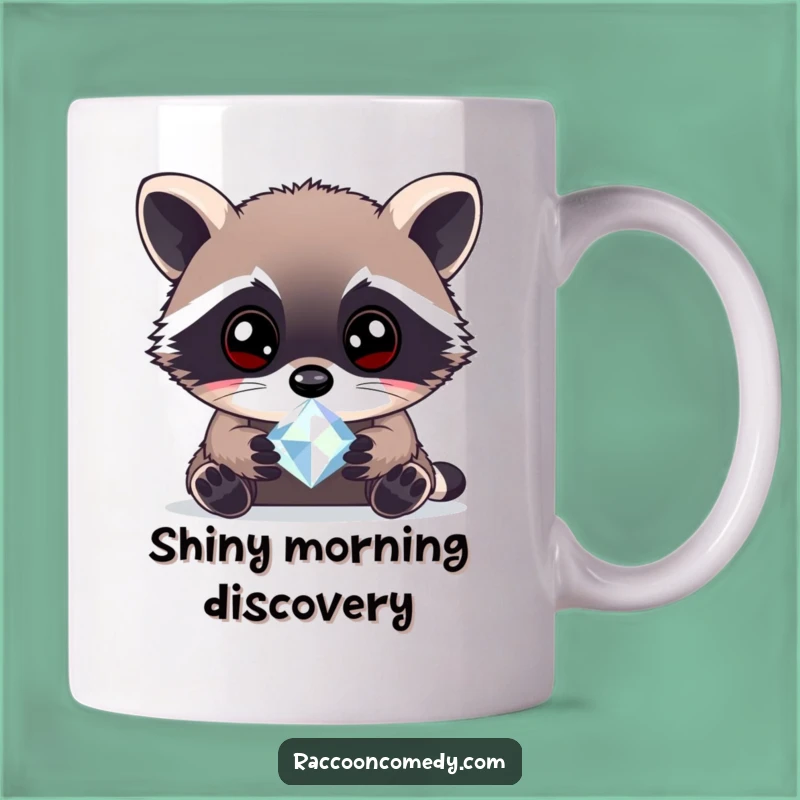 Funny Curious Raccoon Gem Mug: Discover Delight with Bright Eyes and Sparkling Treasures