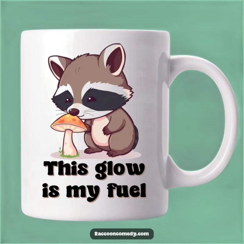 Funny Curious Raccoon Glowing Mushroom Mug - Whimsical Woodland Gift