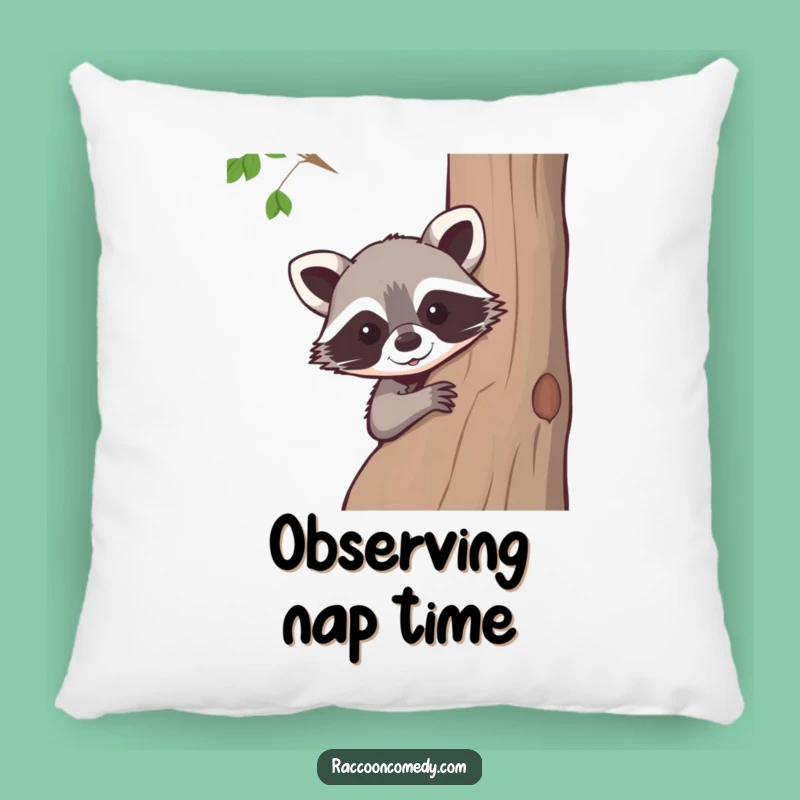 Funny Raccoon Peeking Tree Pillow: Cuddly Comfort with Woodland Humor