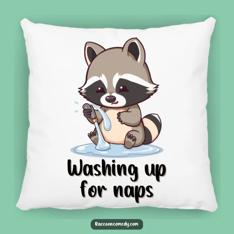 Funny Raccoon Washing Shiny Object Pillow: Cute Accent Pillow, Perfect Funny Gift