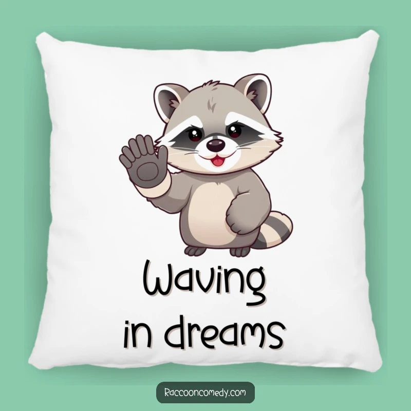Funny Kawaii Raccoon Waving Pillow: Huggable Comfort with an Enthusiastic Goodbye