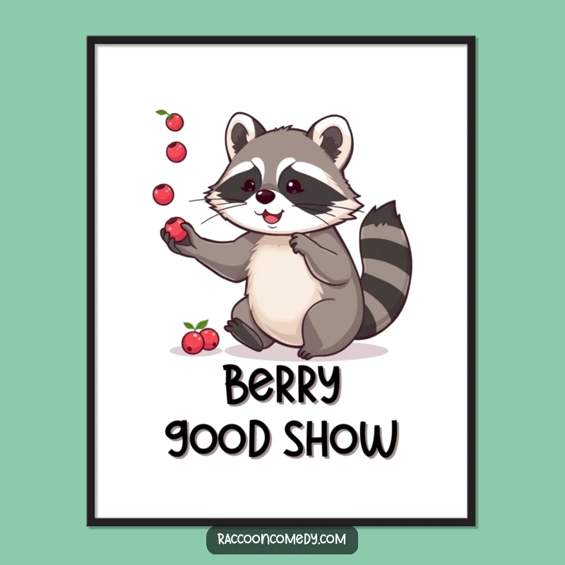 Funny Raccoon Digital Art: Playful Berry Juggler Design, Instant Humorous Decor Funny Gift