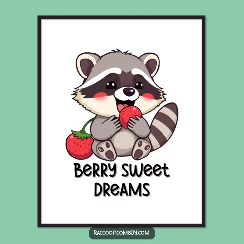 Funny Raccoon Berry Bliss Digital Print: Instant Hilarious Wall Art!