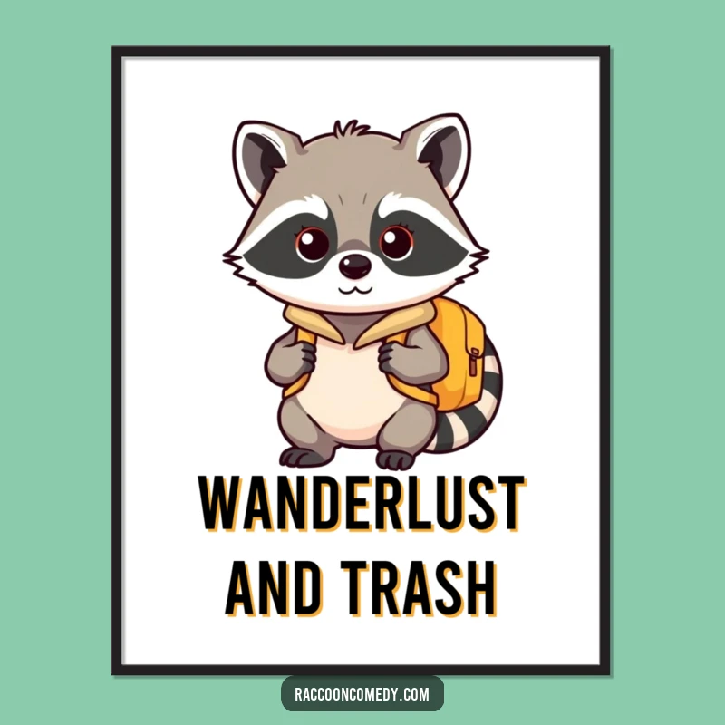 Funny Kawaii Raccoon Adventure Digital Art - Ready to Explore, Instant Funny Gift