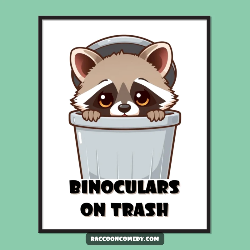 Funny Kawaii Raccoon Trash Can Digital Art Print: Adorable & Cute Decor