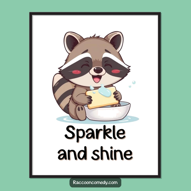 Funny Raccoon Digital Art Print: Instantly Download Hilarious Cleanliness for Your Walls!