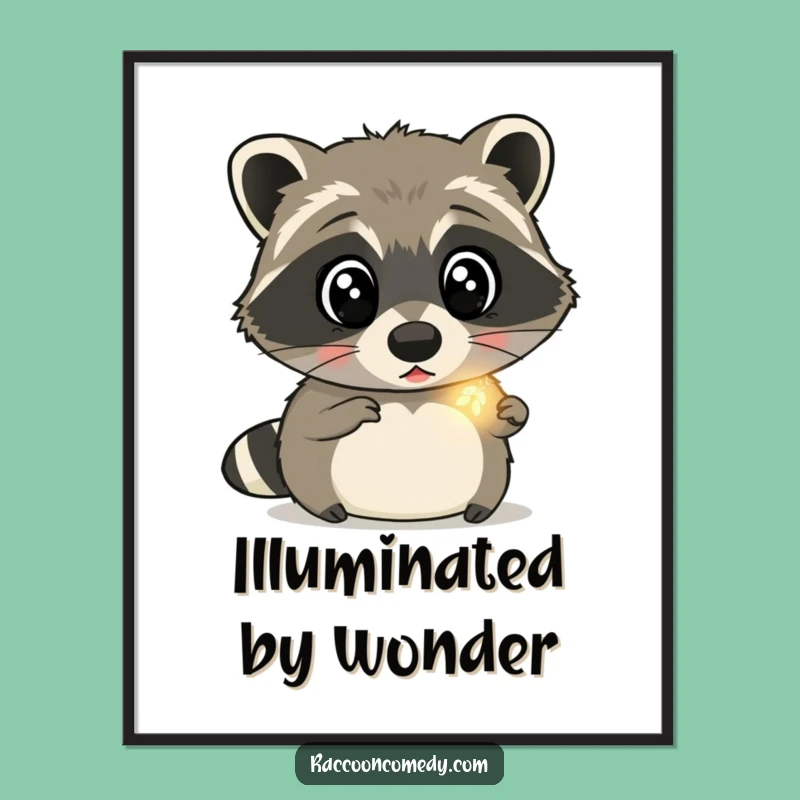 Funny Surprised Raccoon Firefly Digital Art: Instant Magic for Walls, Amazing Funny Gift!