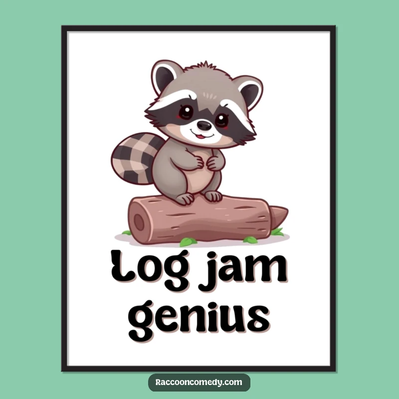 Funny Tiny Raccoon Balancing Log Digital Art - Instant Cute Download Gift