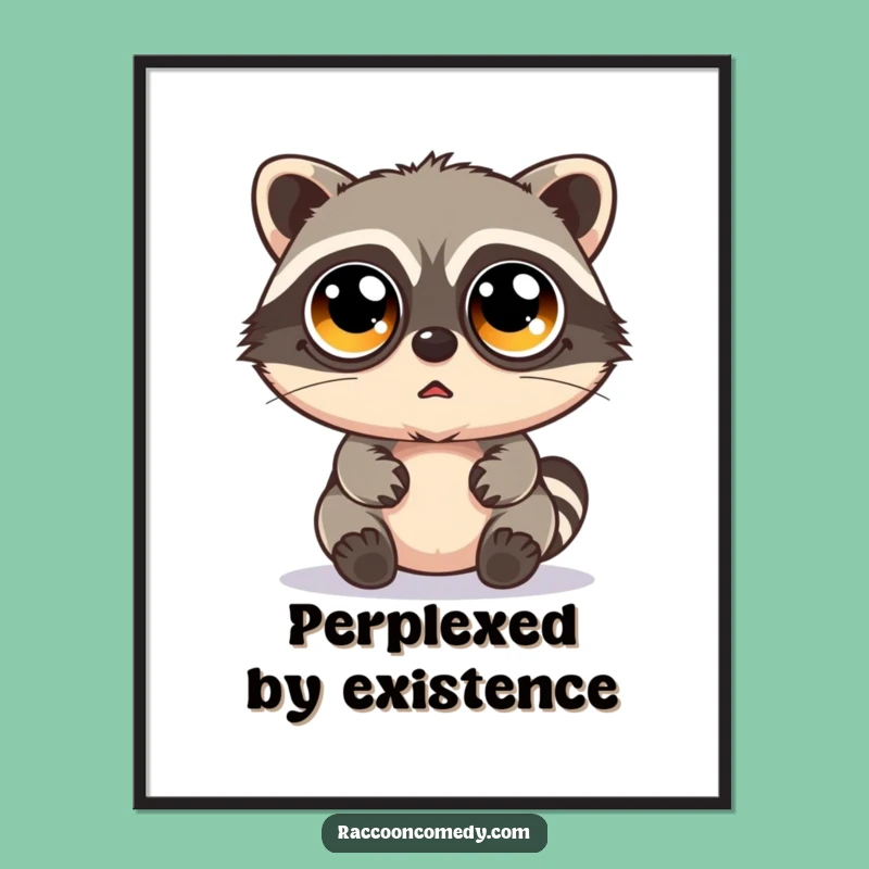 Funny Bewildered Kawaii Raccoon Digital Art: Instant Googly Eyed Charm