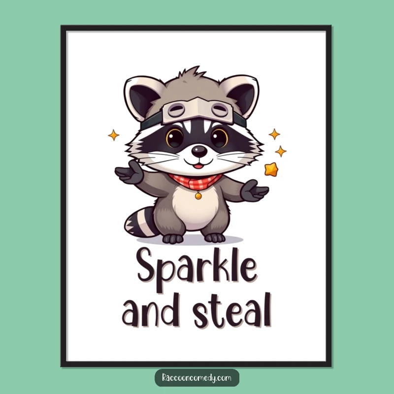 Funny Kawaii Raccoon Juggling Digital Art Print: Adorable & Cute Decor