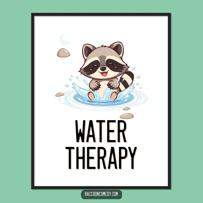 Funny Kawaii Raccoon Digital Art: Joyful Splash, Instant Humorous Download