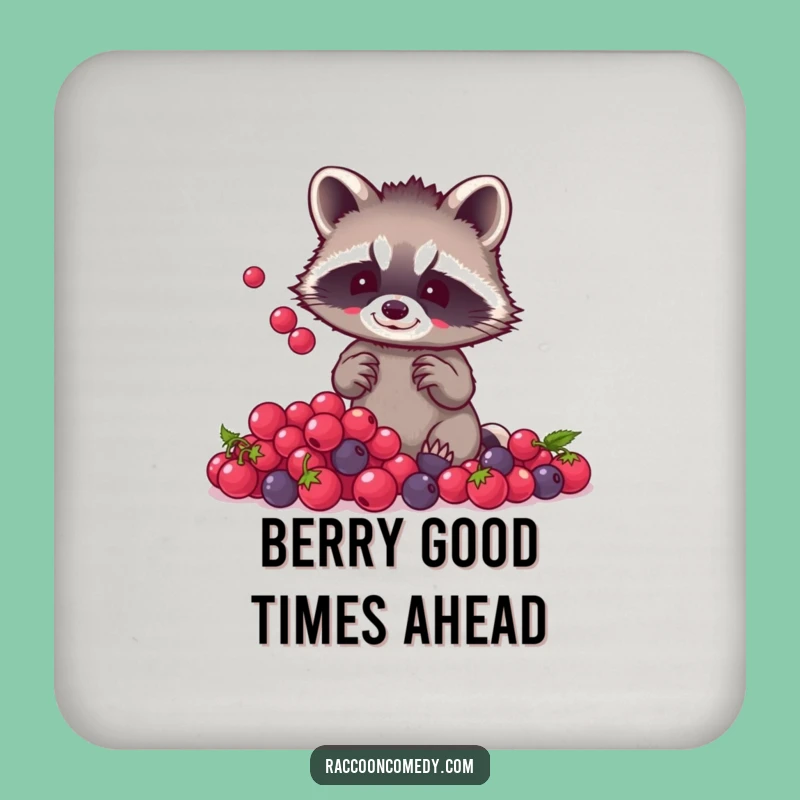 Funny Raccoon Berry Juggling Drink Coaster: Protect Surfaces with Woodland Charm