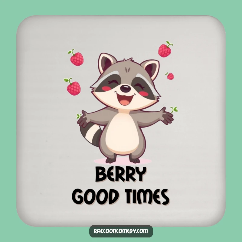 Funny Raccoon Berry Juggler Coaster Set: Protect Surfaces with Woodland Joy