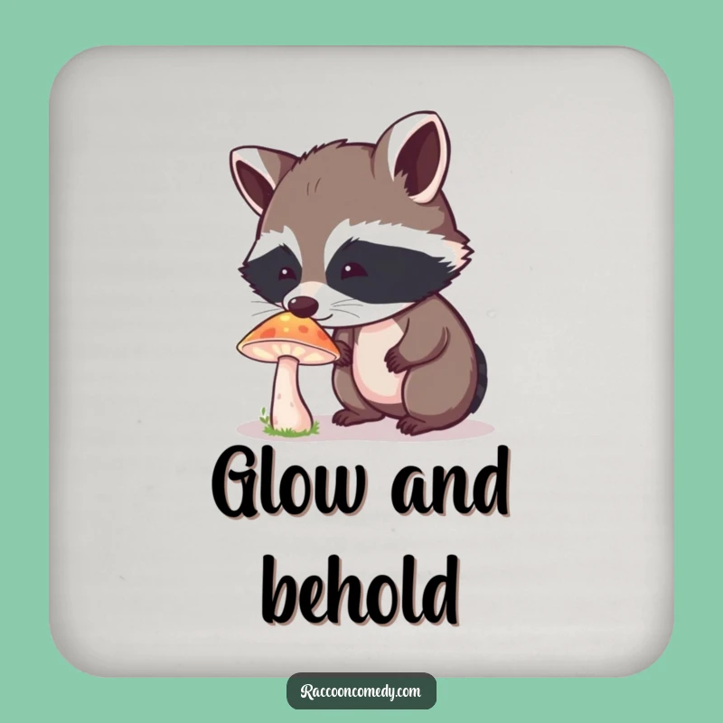 Funny Curious Raccoon Mushroom Coaster - Protect Surfaces with Woodland Wonder Gift