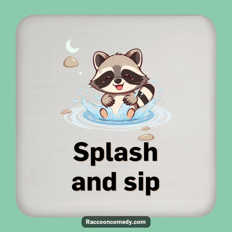 Funny Kawaii Raccoon Coaster: Joyful Splash, Cute & Humorous Table Protection