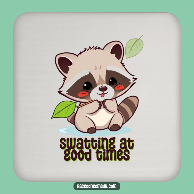 Funny Kawaii Raccoon Leaf Batting Coaster: Protect Surfaces with Whimsy