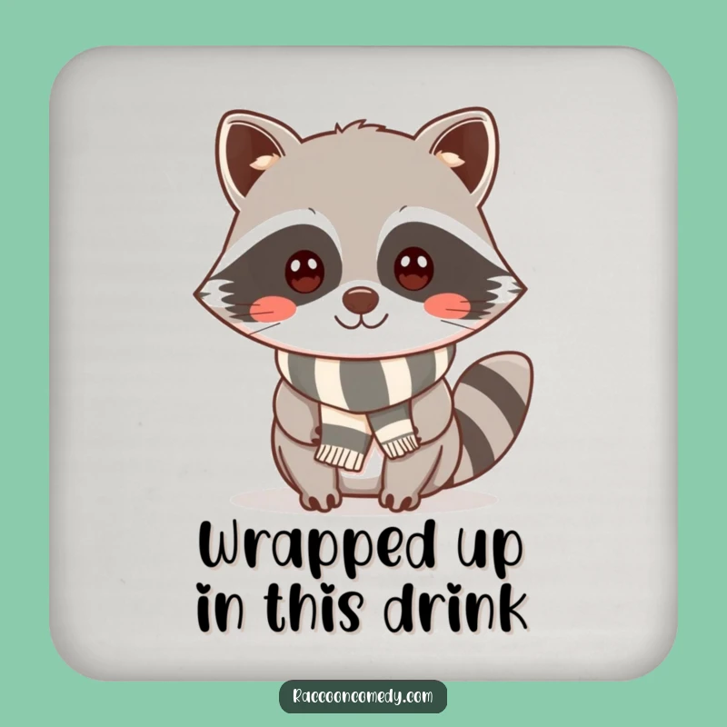 Funny Kawaii Raccoon Scarf Coaster: Protect Surfaces with Style