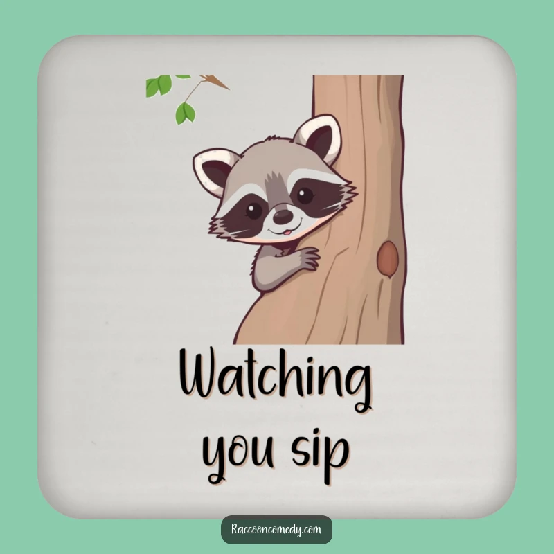 Funny Raccoon Peeking Tree Coaster Set: Protect Furniture with Woodland Humor