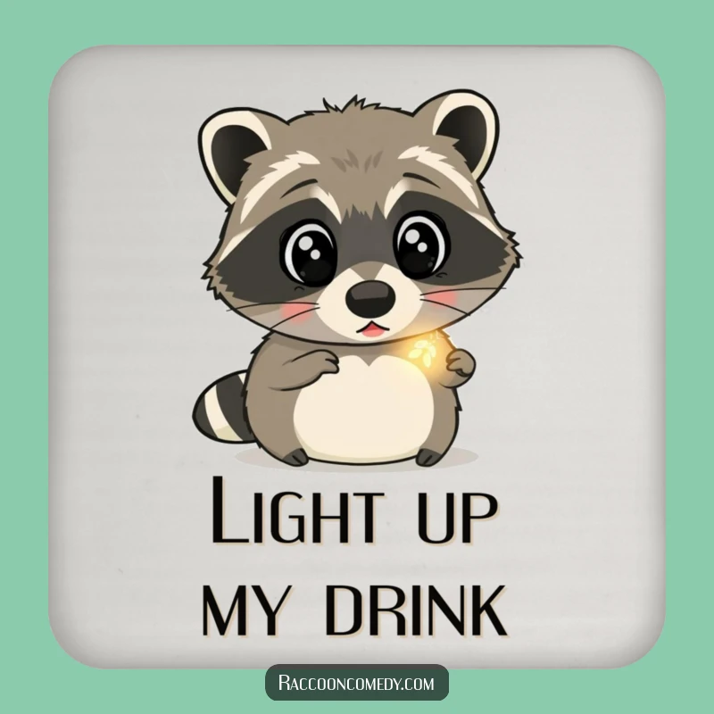 Funny Surprised Raccoon Firefly Drink Coaster: Protect Surfaces with Wonder, Cute Funny Gift!