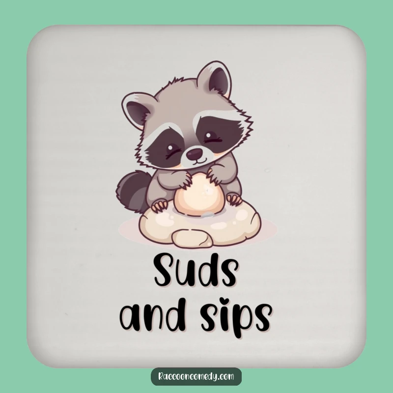 Funny Kawaii Raccoon Coaster: Adorable Animal Washing Stone Playful Charm Drink Protector Gift