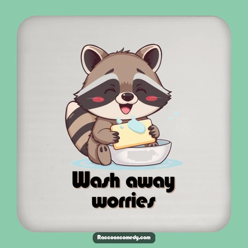 Funny Raccoon Drink Coaster: Protect Surfaces with This Hilarious Soap-Washing Design!