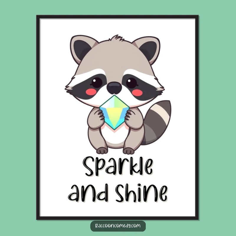 Adorable Kawaii Raccoon Gem Poster: Add Sparkle to Your Walls!