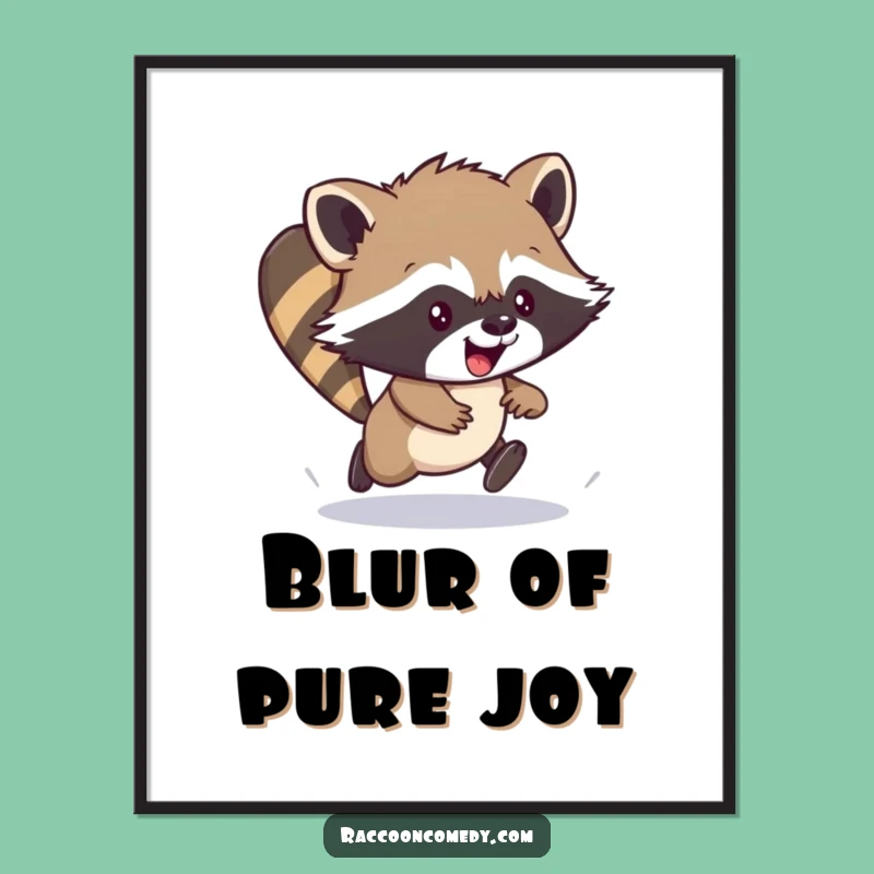 Funny Raccoon Scamper Poster - Energetic Cub Wall Art