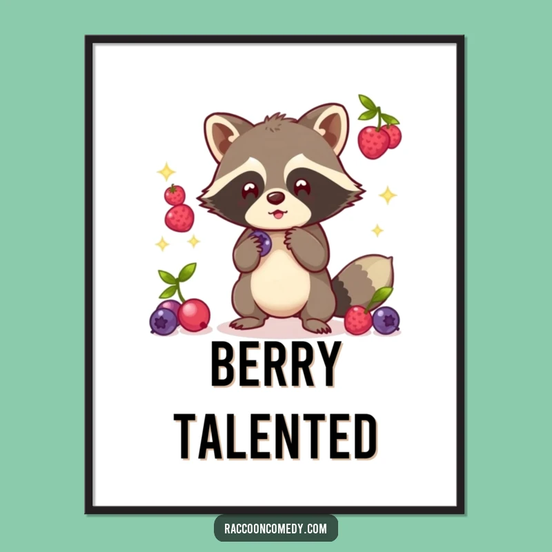 Funny Kawaii Raccoon Juggling Poster - Adorable Art for Magicians and Performers