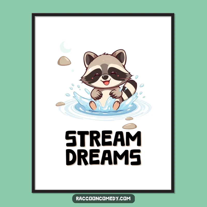 Funny Kawaii Raccoon Poster: Joyful Splash, Delightful Wall Art