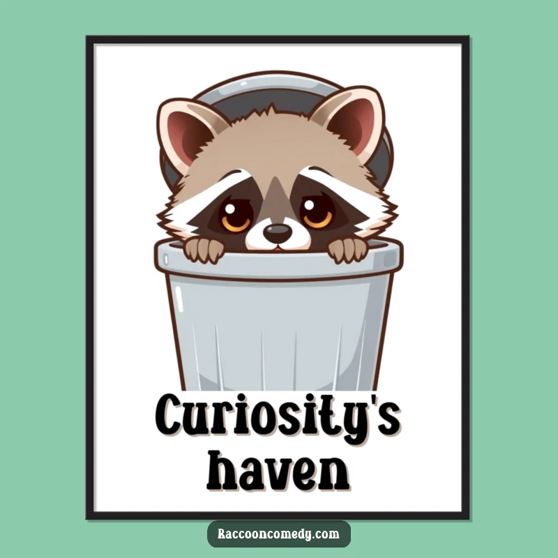 Funny Kawaii Raccoon Trash Can Poster: Adorable Wall Art & Cute Gift