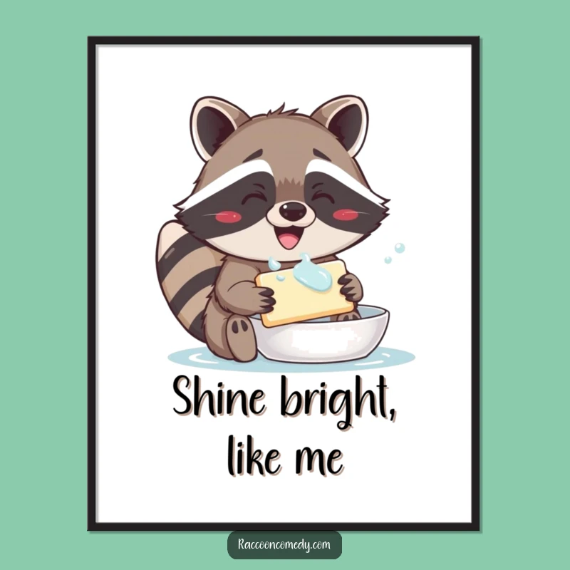 Funny Raccoon Poster: Bring Joyful Cleanliness Home with This Hilarious Wall Art!