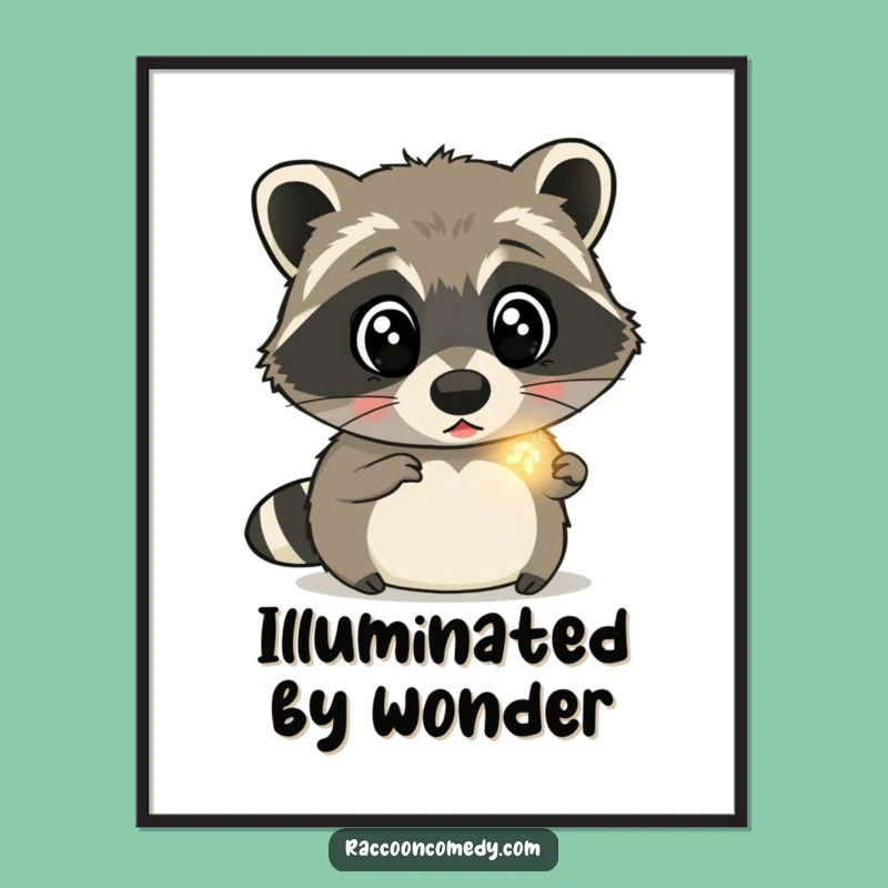 Funny Surprised Raccoon Firefly Poster: Magical Wall Art, Charming Funny Gift!
