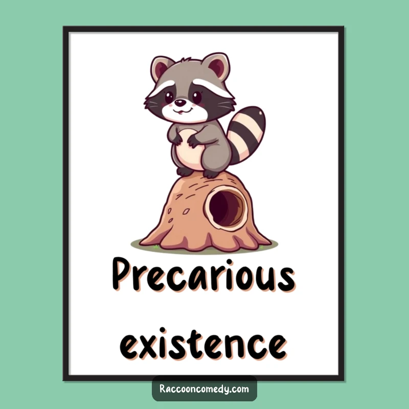 Funny Kawaii Raccoon Balance Poster: Whimsical Wall Art Celebrating Happy Wobbles and Cute Charm