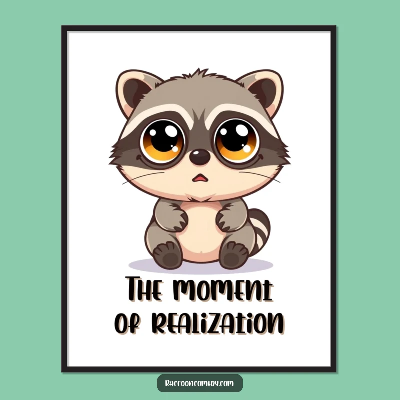 Funny Bewildered Kawaii Raccoon Googly Eyes Poster: Whimsical Wall Art