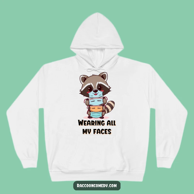 Cozy Funny Cheerful Raccoon Mask Hoodie: Comfort and Character, Ideal Funny Gift!