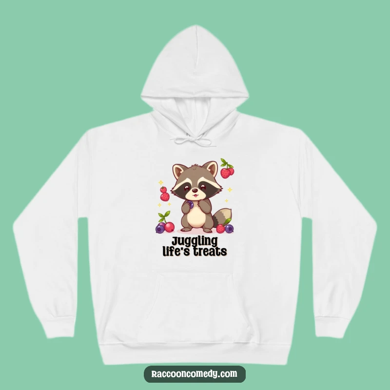 Cozy Funny Kawaii Raccoon Juggling Hoodie - Warm and Hilarious Skillful Gear